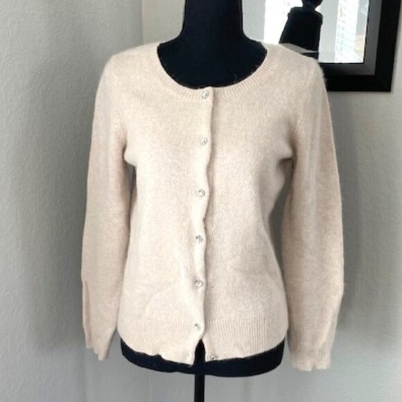 APT9 Tan Angora Rabbit Hair Button Cardigan Sweater SUPER SOFT Medium - Picture 2 of 13